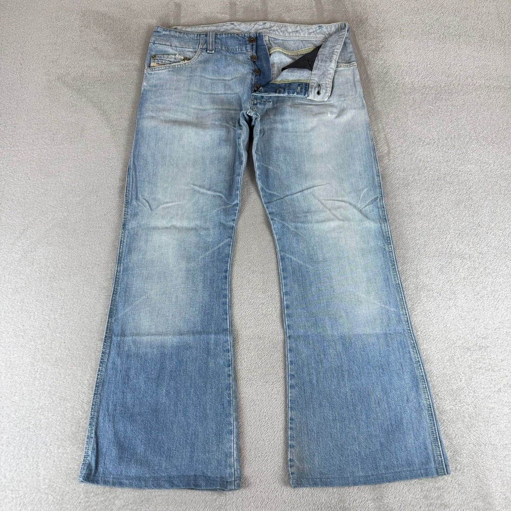 Diesel Clerby Bootcut Jeans Mens 33x30 Blue Denim Button Fly Distressed Flared